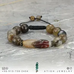 دستبند مهره لول عقیق کارنلین مات طرح قدیمی همراه عقیق سلیمانی کیفیت بالا تراش دار معدنی بافت کشویی