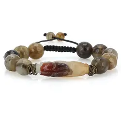 دستبند مهره لول عقیق کارنلین مات طرح قدیمی همراه عقیق سلیمانی کیفیت بالا تراش دار معدنی بافت کشویی