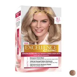 کیت رنگ مو لورال مدل Excellence شماره 9.1 حجم 48 میلی لیتر رنگ بلوند طلایی