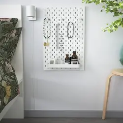 برد دیواری با 2 مدل اکسسوری ایکیا SKADIS سفید سایز 36x56