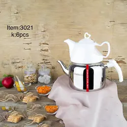 کتری قوری لوله دار کف چدن امبیکو با قوری قلبی کد 3021