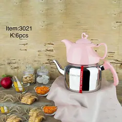 کتری قوری لوله دار کف چدن امبیکو با قوری قلبی کد 3021