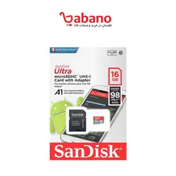 کارت حافظه microSDHC سن دیسک مدل Ultra A1 کلاس 10 استاندارد UHS-I U1 سرعت 98MBps ظرفیت 16 گیگابایت به همراه آداپتور SD