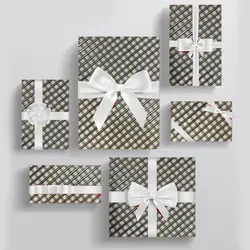 کاغذ کادو طلاکوب هاشور قهوه ای بسته ۲ عددی