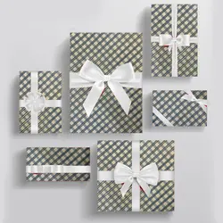 کاغذ کادو طلاکوب هاشور سورمه ای بسته ۲ عددی