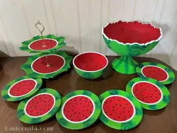 ظروف سفالی شیرینی خوری طرح هندوانه ای شب یلدا کد 03❤️ | فروشگاه اینترنتی بادومیا