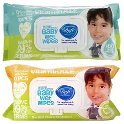 دستمال مرطوب پاک کننده کودک و نوزاد دافی مدل SENSETIVE حجم 100 عددی