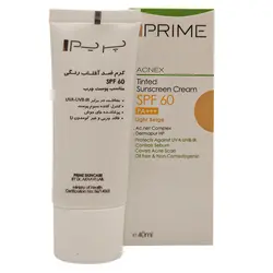 کرم ضد آفتاب رنگی بژ روشن SPF60 پریم مدل ACNEX مناسب برای پوست چرب حجم 40 میل