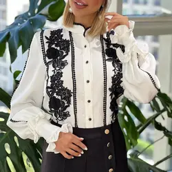 شومیز زنانه مجلسی کتان کریستال با خرجکار گیپور مدل هیوا