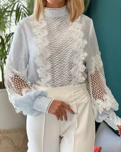 شومیز مجلسی زنانه حریر ارگانزا مدل آسمان