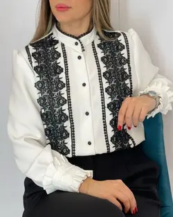 شومیز زنانه مجلسی کرپ با خرجکار گیپور مدل رفید