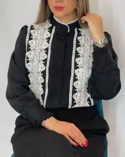شومیز زنانه مجلسی کرپ با خرجکار گیپور مدل رفید