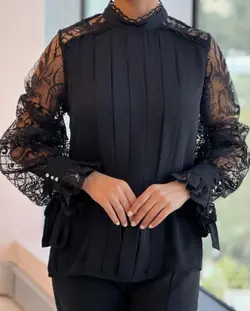 شومیز زنانه مجلسی کرپ و تور دانتل ترک مدل آرزو