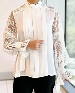 شومیز زنانه مجلسی کرپ و تور دانتل ترک مدل آرزو