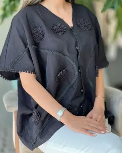 شومیز زنانه مجلسی کتان کریستال با خرجکار گیپور مدل سودا
