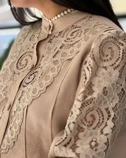 شومیز زنانه مجلسی کتان کریستال و گیپور فرانسه مدل آناشید