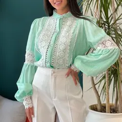 شومیز زنانه مجلسی حریر و گیپور مدل ساناز