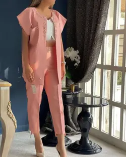 ست کت و شلوار  زنانه مجلسی کرپ  جواهر دوزی مدل مارال  _ کد 310