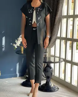 ست کت و شلوار  زنانه مجلسی کرپ  جواهر دوزی مدل مارال  _ کد 310