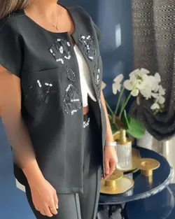 ست کت و شلوار  زنانه مجلسی کرپ  جواهر دوزی مدل مارال  _ کد 310