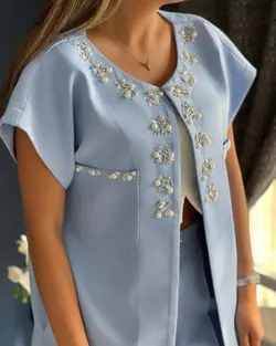 ست کت و شلوار  زنانه مجلسی کرپ  جواهر دوزی مدل مارال  _ کد 310