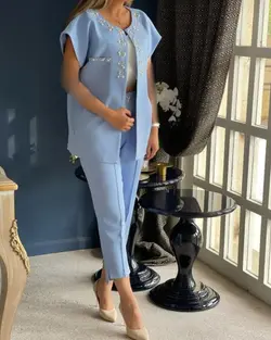 ست کت و شلوار  زنانه مجلسی کرپ  جواهر دوزی مدل مارال  _ کد 310