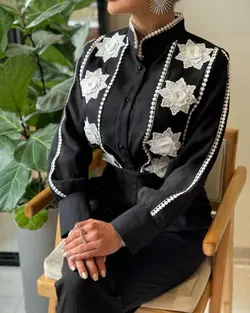 شومیز زنانه مجلسی کتان کریستال مدل سپیتا _ کد 127