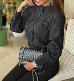 شومیز زنانه مجلسی کتان نخ مدل ماهک _ کد 125