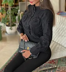 شومیز زنانه مجلسی کتان نخ مدل ماهک _ کد 125