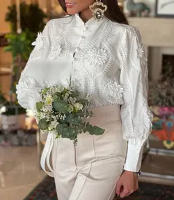 شومیز زنانه مجلسی کتان نخ مدل ماهک _ کد 125