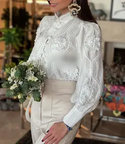 شومیز زنانه مجلسی کتان نخ مدل ماهک _ کد 125