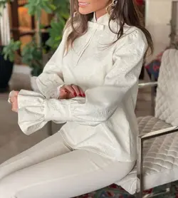 شومیز زنانه مجلسی کتان ژاکارد مدل درسا  کد 132