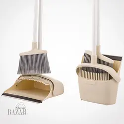 ست جارو و خاک انداز مخزن دار دسته بلند لیمون