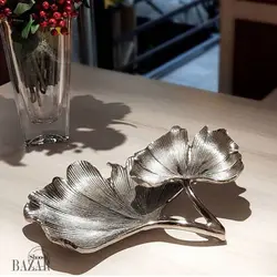 ظرف سرو دکوری آلومینیومی برگ دو طبقه مدل گل مرداب