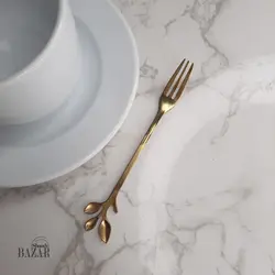 چنگال مزه خوری و میوه خوری طلایی طرح برگ