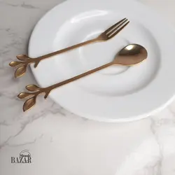 چنگال مزه خوری و میوه خوری طلایی طرح برگ