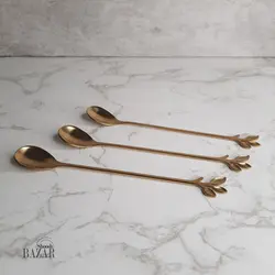 قاشق شربت طلایی مدل برگ بلند کد 4064