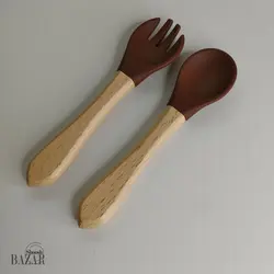 ست قاشق و چنگال سر سیلیکون کودک