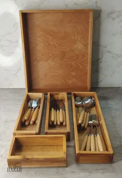 جا قاشقی چوبی داخل کابینتی کوچک 5 خانه