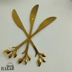 کارد میوه خوری طلایی طرح برگ