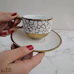 فنجان و نعلبکی چای خوری طلایی نسترن