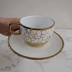 فنجان و نعلبکی چای خوری طلایی نسترن