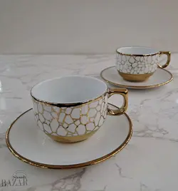 فنجان و نعلبکی چای خوری طلایی نسترن