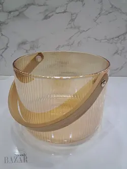 سطل یخ پیرکس دسته بامبو شیاردار عسلی