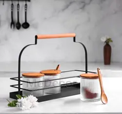 سبد فلزی مستطیل دسته چوبی