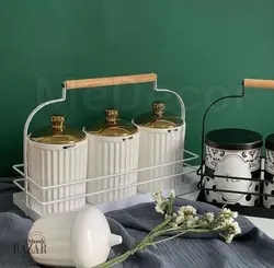 سبد فلزی مستطیل دسته چوبی