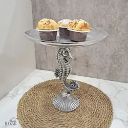 شیرینی خوری پایه دار آلومینیوم دکوری اسب دریایی