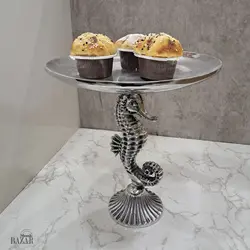 شیرینی خوری پایه دار آلومینیوم دکوری اسب دریایی