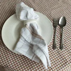 رومیزی مربع 4 نفره چهارخانه ریز قهوه ای لینن ترک