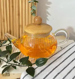 قوری زعفران پیرکس در چوبی کوچک - BazarShoosh